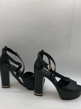 Michael Kors Black Platform Strappy Sandals with Gold Accents